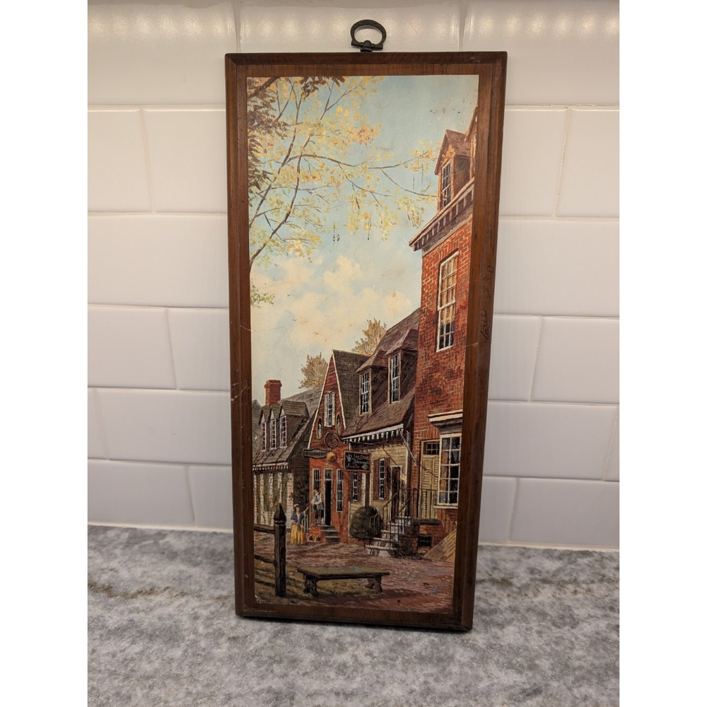 Classic Vintage Landscape Street Painting Print On Wood Wall Art 16X7in